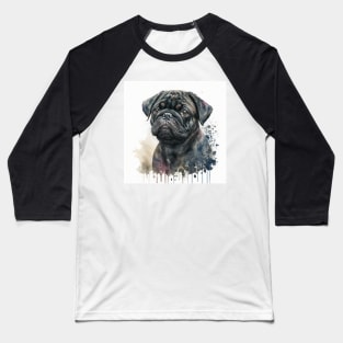 Black Pug Watercolour Style Painting Baseball T-Shirt